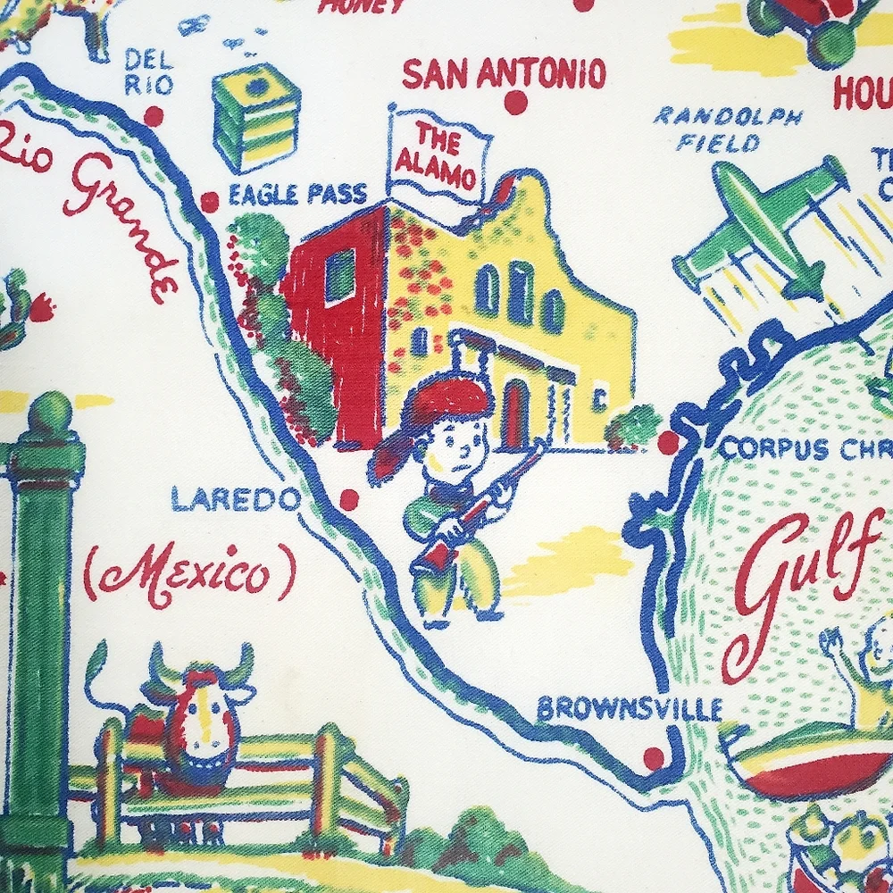 SOLD Vtg Texas Novelty Souvenir Tablecloth 37"x 32" Lone Star State Caricature - Picture 6 of 15